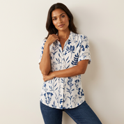 Botanische print blouse met korte mouwen en V-hals – Heidi