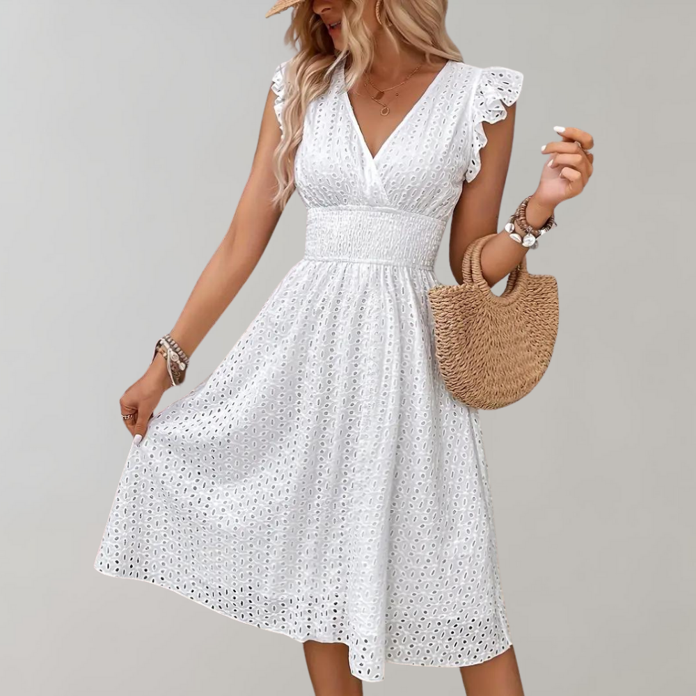 Broderie summer dress with V-neck - Luna