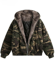 Camouflage winterjas met bontvoering en capuchon – Ysaline