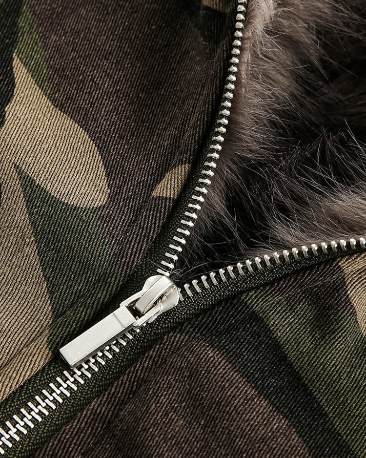 Camouflage winterjas met bontvoering en capuchon – Ysaline