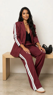 Casual chic dames set met blazer en broek met zijstrepen