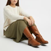 Comfortabele leren dameslaarzen met lage hak en rits