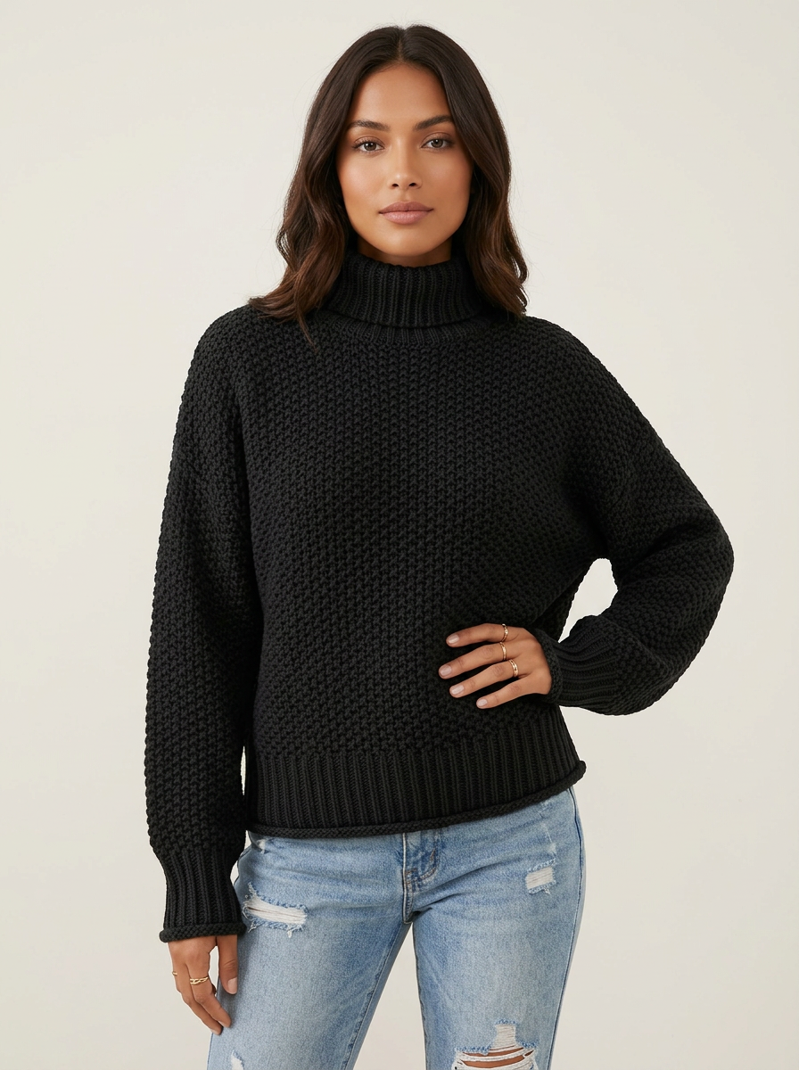 Comfortabele gebreide trui met hoge hals en relaxte pasvorm
