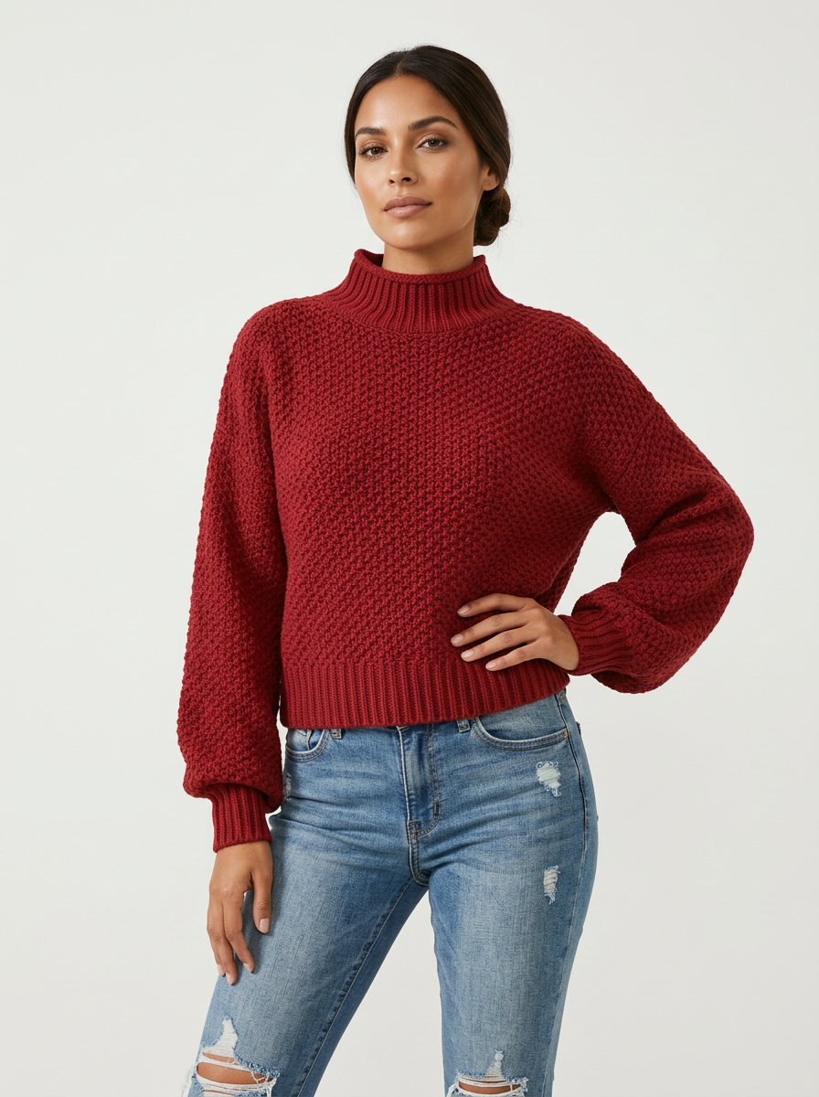 Comfortabele gebreide trui met hoge hals en relaxte pasvorm