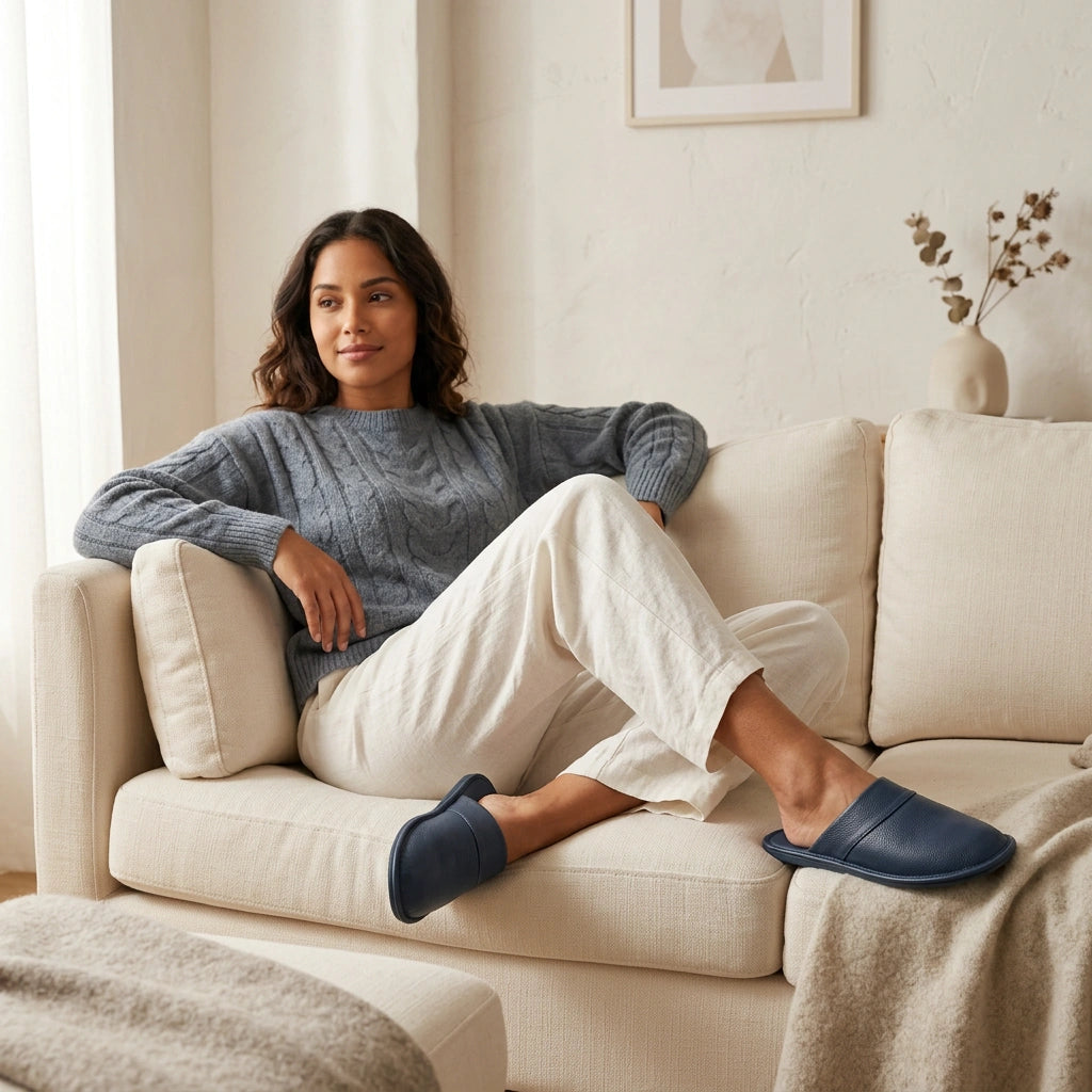 Comfortabele leren damespantoffels voor herfst en winter