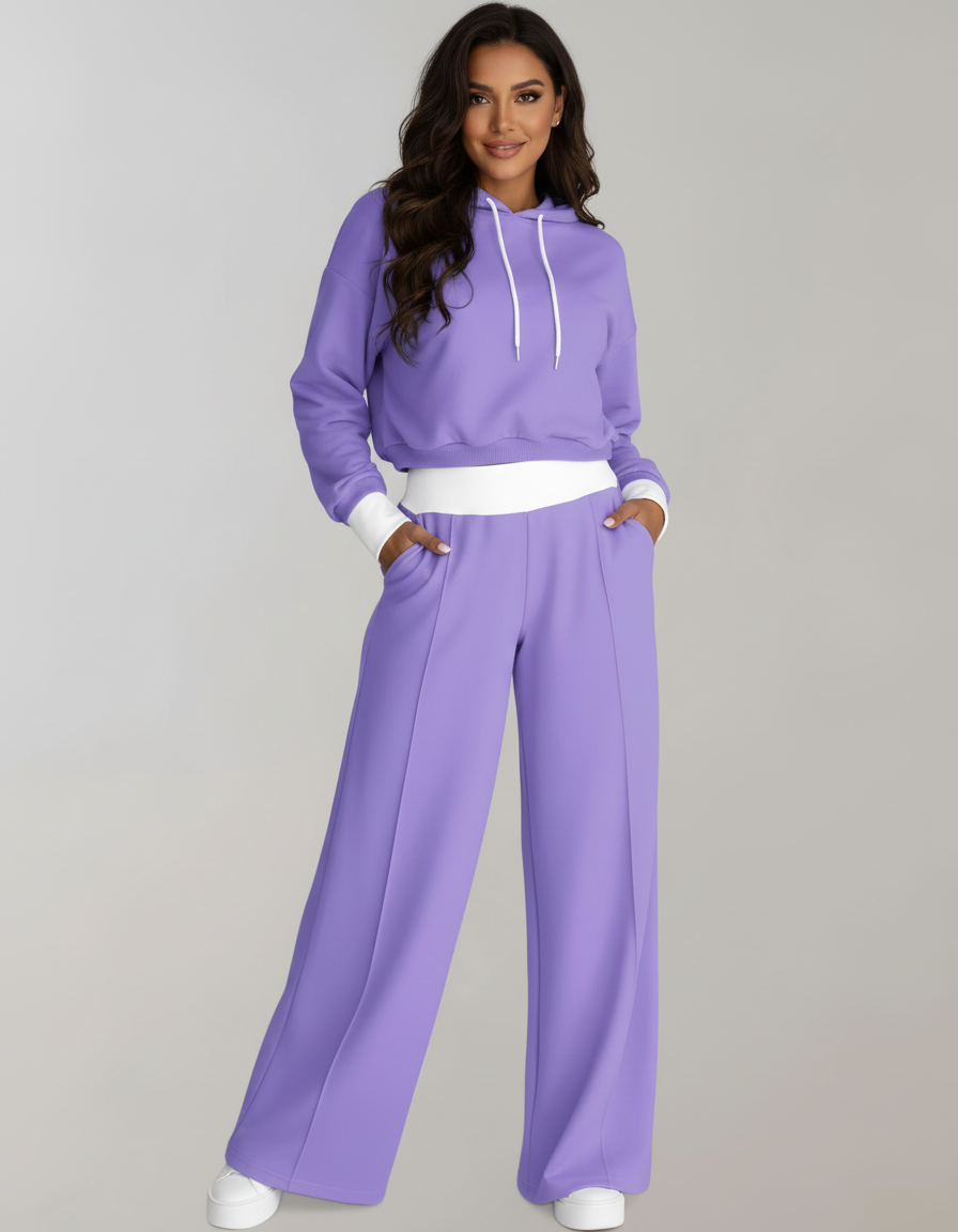 Comfortabele tweedelige hoodie & wide-leg broek