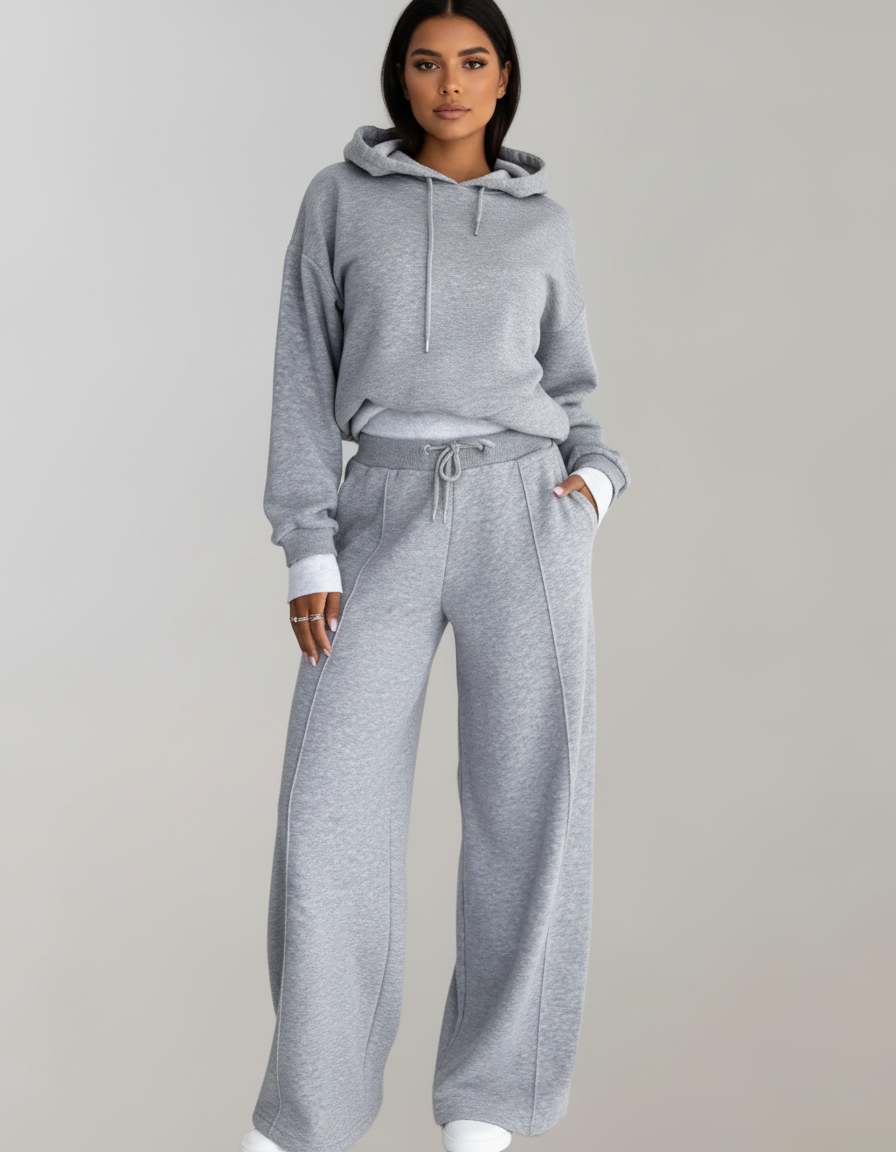 Comfortabele tweedelige hoodie & wide-leg broek
