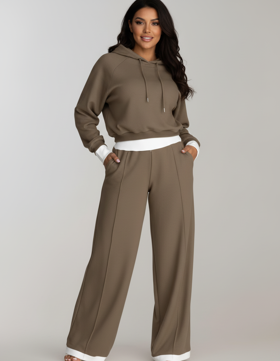 Comfortabele tweedelige hoodie & wide-leg broek