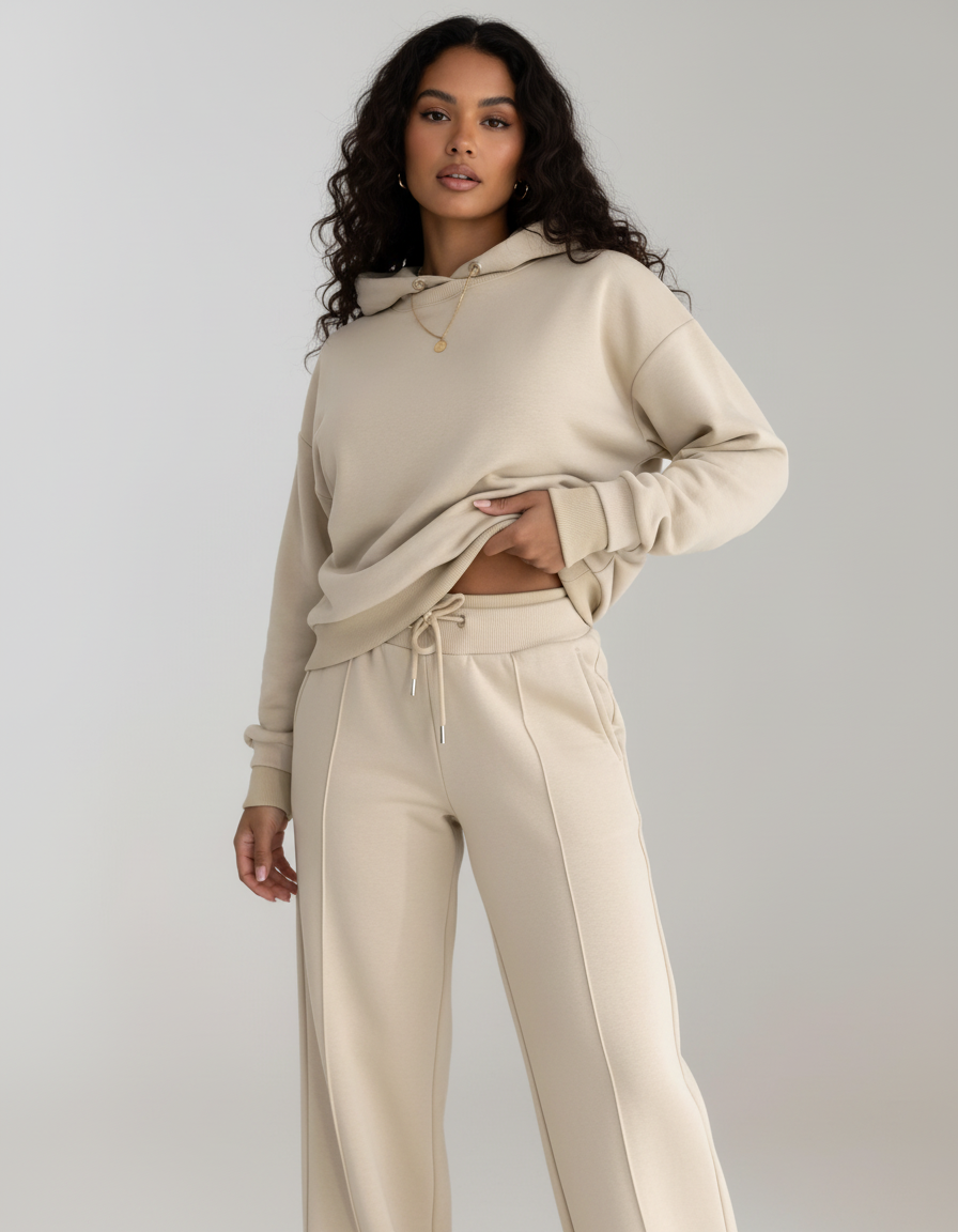 Comfortabele tweedelige hoodie & wide-leg broek