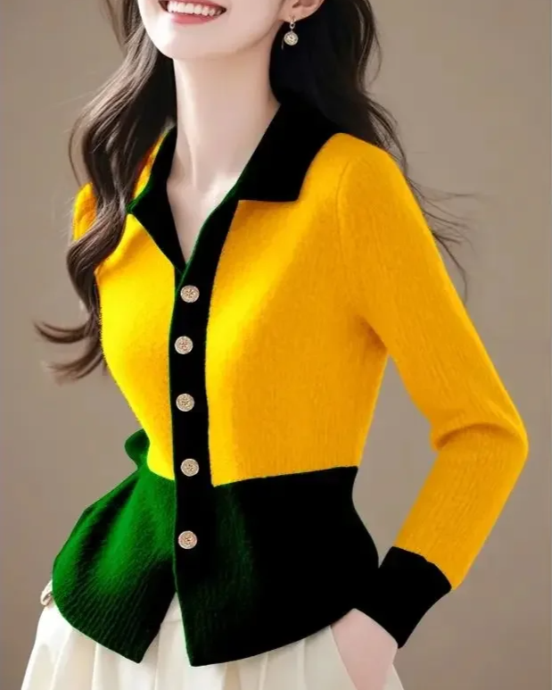 Contrast gebreid dames vest – Caress