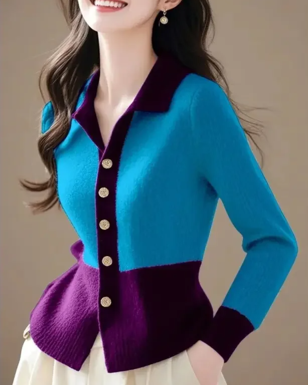 Contrast gebreid dames vest – Caress