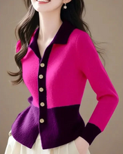 Contrast gebreid dames vest – Caress