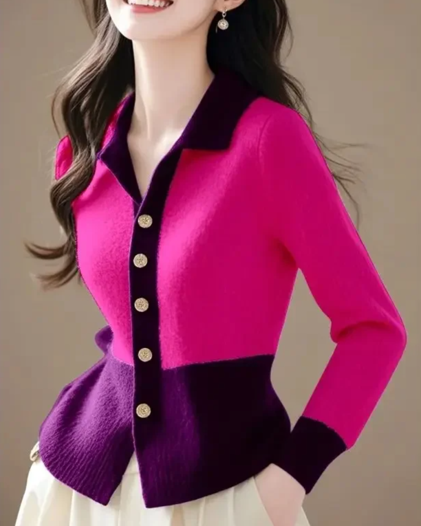 Contrast gebreid dames vest – Caress