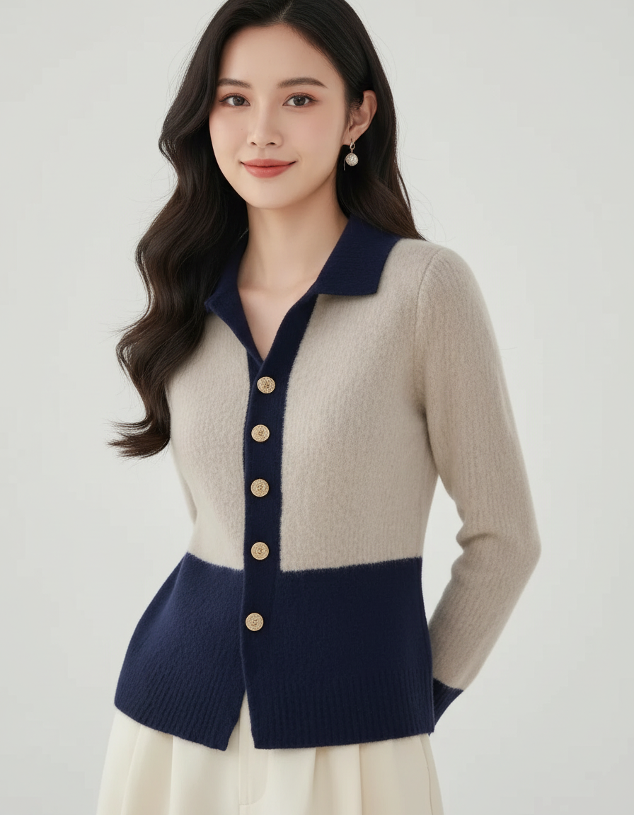 Contrast gebreid dames vest – Caress