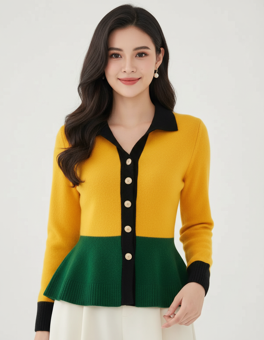 Contrast gebreid dames vest – Caress