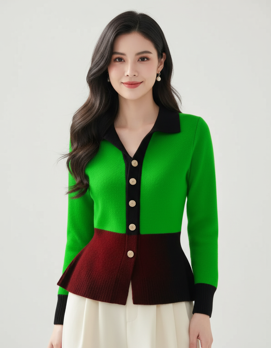 Contrast gebreid dames vest – Caress