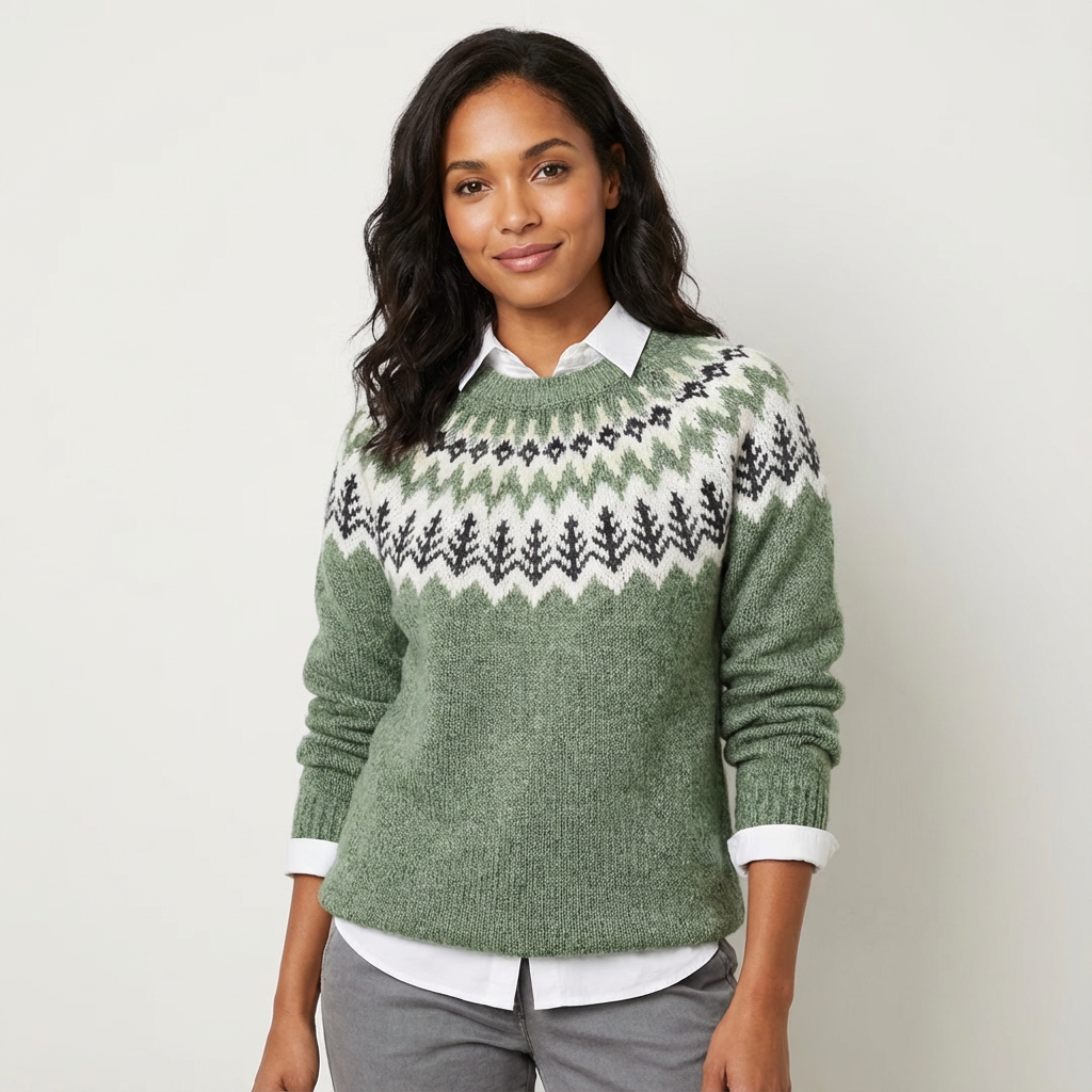 Dames Noorse Gebreide Trui Met Jacquard Patroon