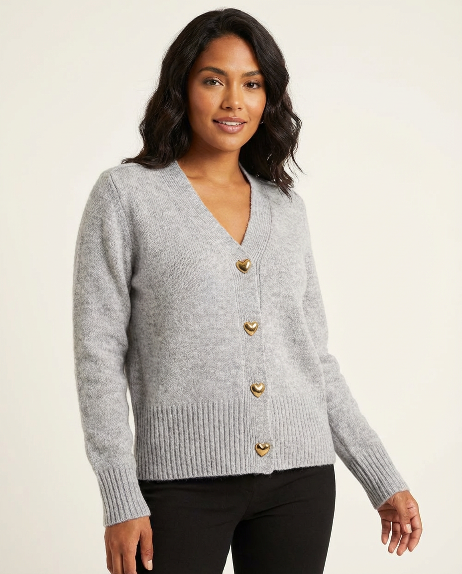 Dames V-hals cardigan met hartknopen