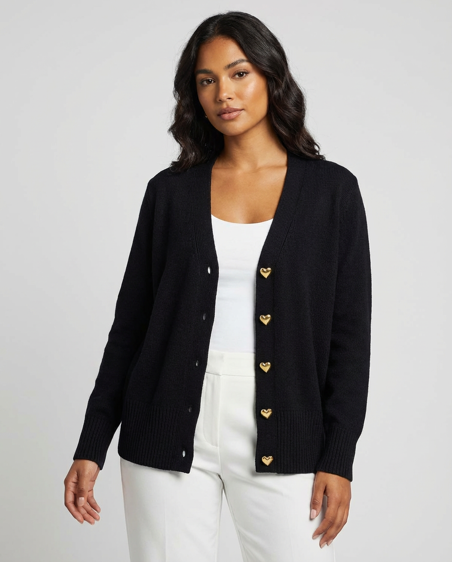 Dames V-hals cardigan met hartknopen