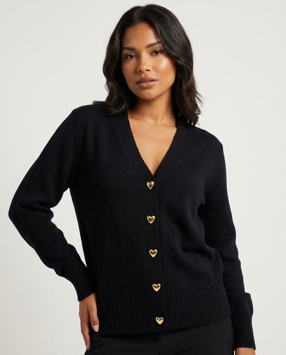 Dames V-hals cardigan met hartknopen
