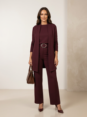 Dames 3-Delige Set – Top Lang Vest en Broek met Wijde Pijpen