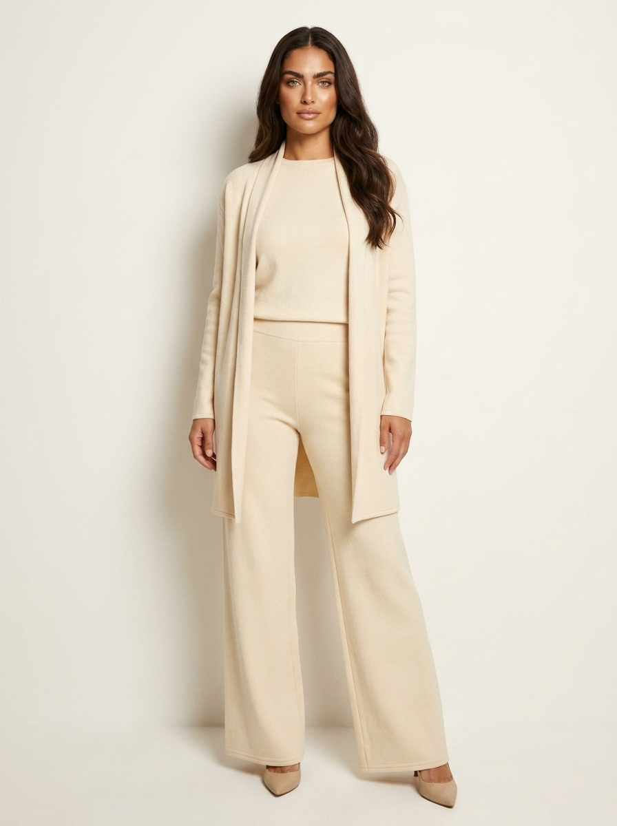 Dames 3-Delige Set – Top Lang Vest en Broek met Wijde Pijpen