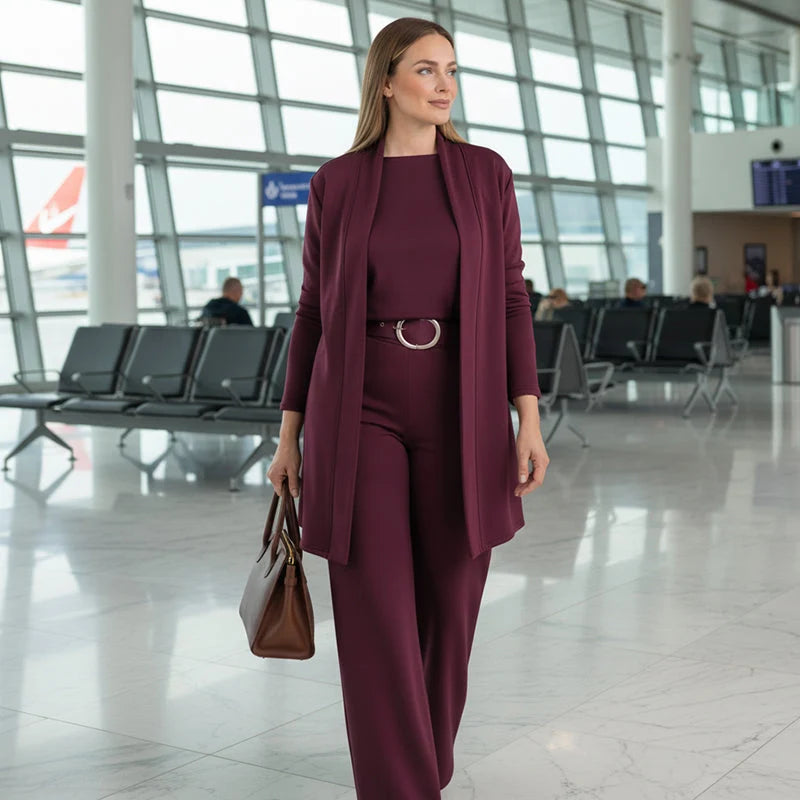 Dames 3-Delige Set – Top Lang Vest en Broek met Wijde Pijpen