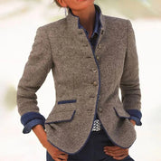 Dames Blazer met Opstaande Kraag – Getailleerd met Knopen