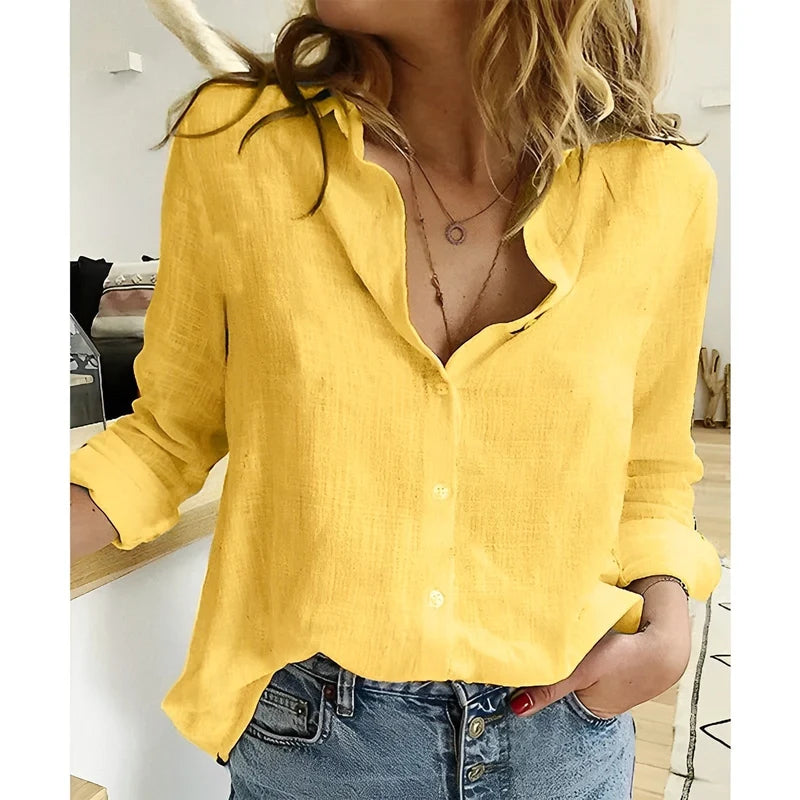 Dames Blouse – Losvallend met Kraag en Knoopsluiting