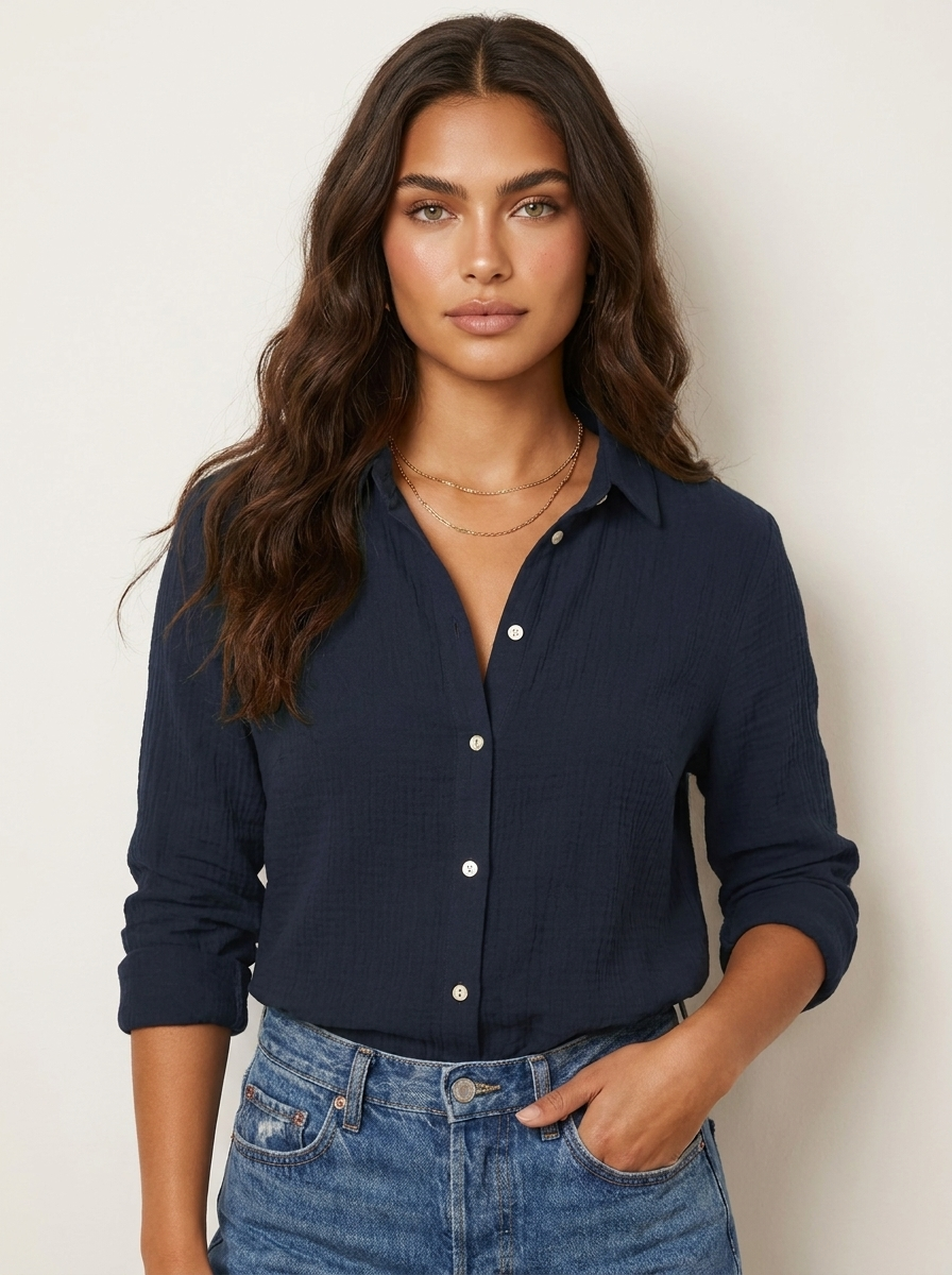 Dames Blouse – Losvallend met Kraag en Knoopsluiting