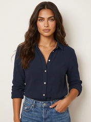 Dames Blouse – Losvallend met Kraag en Knoopsluiting