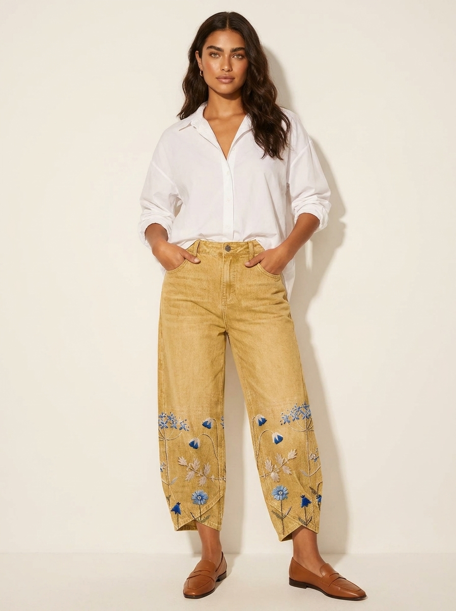 Dames Broek met Bloemen – Losvallend Model met Enkellengte