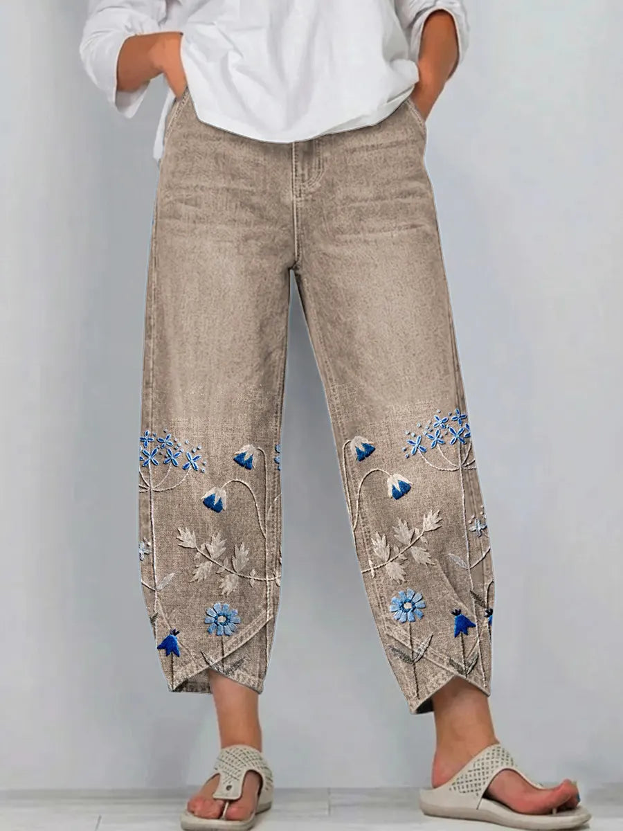 Dames Broek met Bloemen – Losvallend Model met Enkellengte
