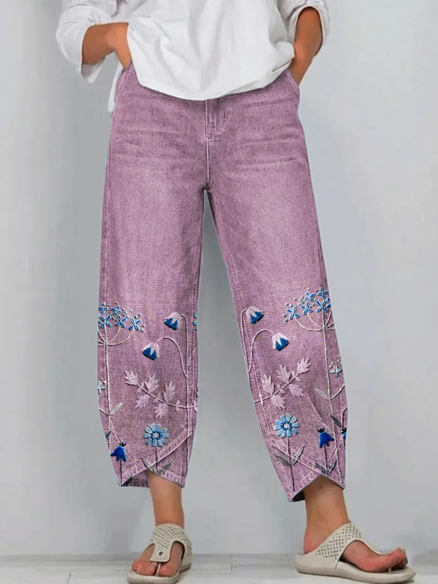 Dames Broek met Bloemen – Losvallend Model met Enkellengte
