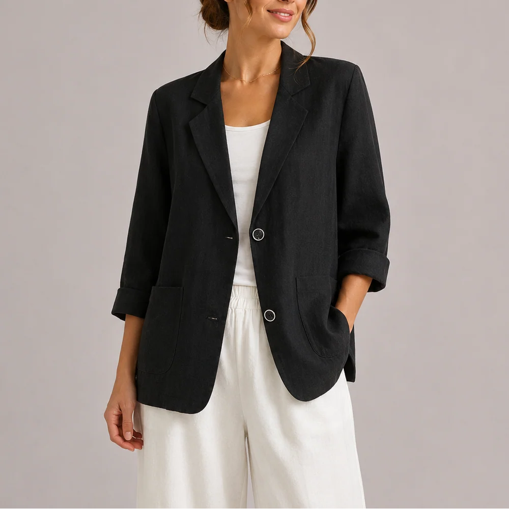 Dames Casual Blazer – Effen Blazer met Losvallende Pasvorm