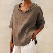 Dames Casual Blouse – Losvallend met V-Hals en Halflange Mouwen Bruin / S - AIDA LENA