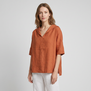 Dames Casual Blouse – Losvallend met V-Hals en Halflange Mouwen Bruin / S - AIDA LENA