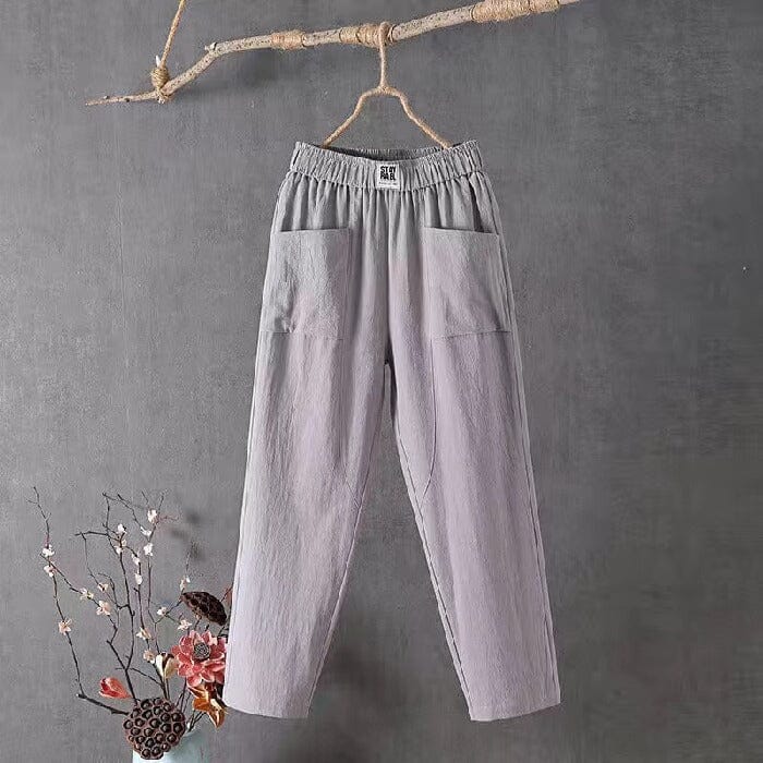 Dames Casual Broek – Elastische Hoge Taille met Rechte Pijpen Grijs / S - AIDA LENA