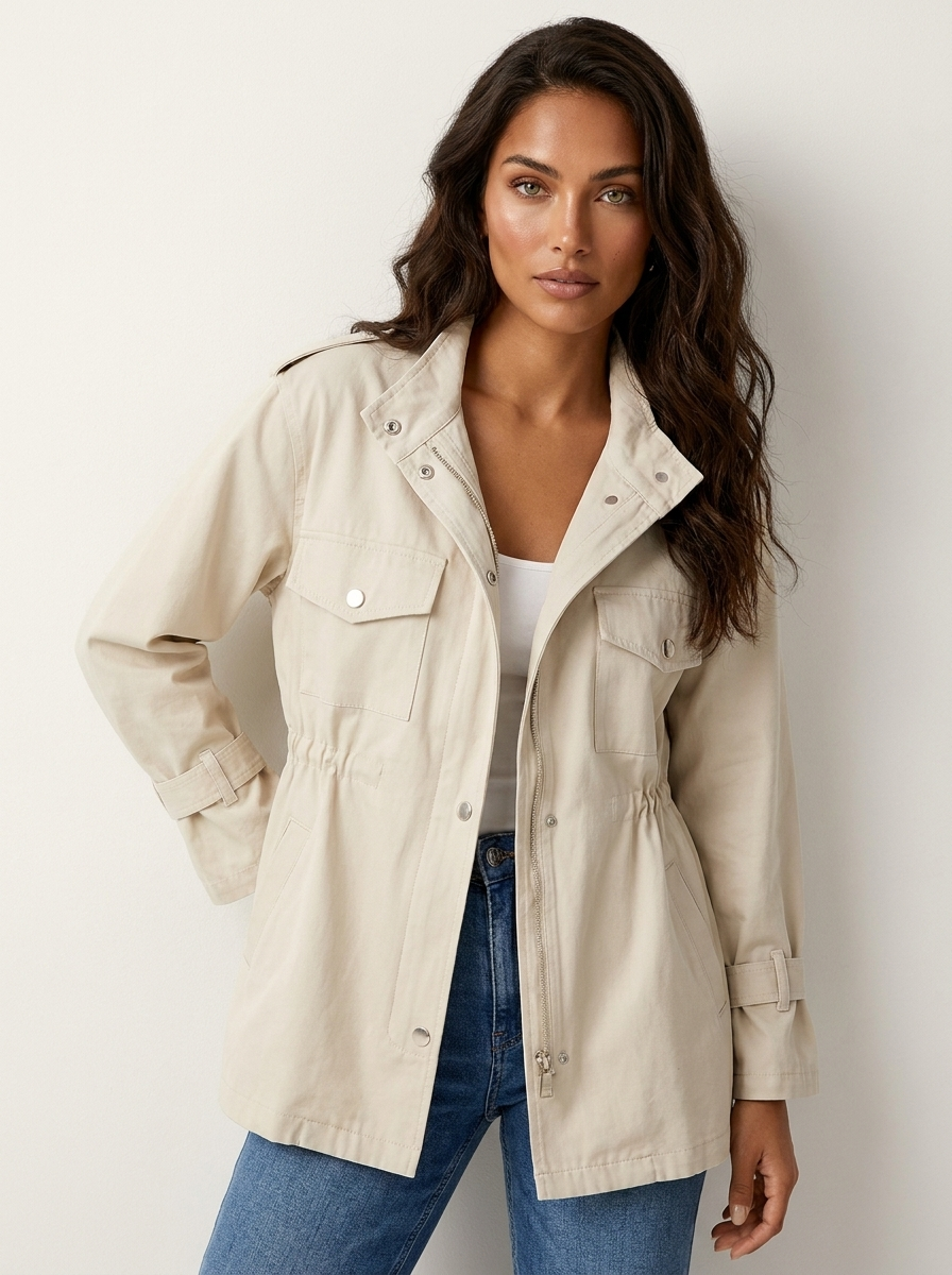Dames Casual Jas – Lichtgewicht Jas met Taille en Ritssluiting