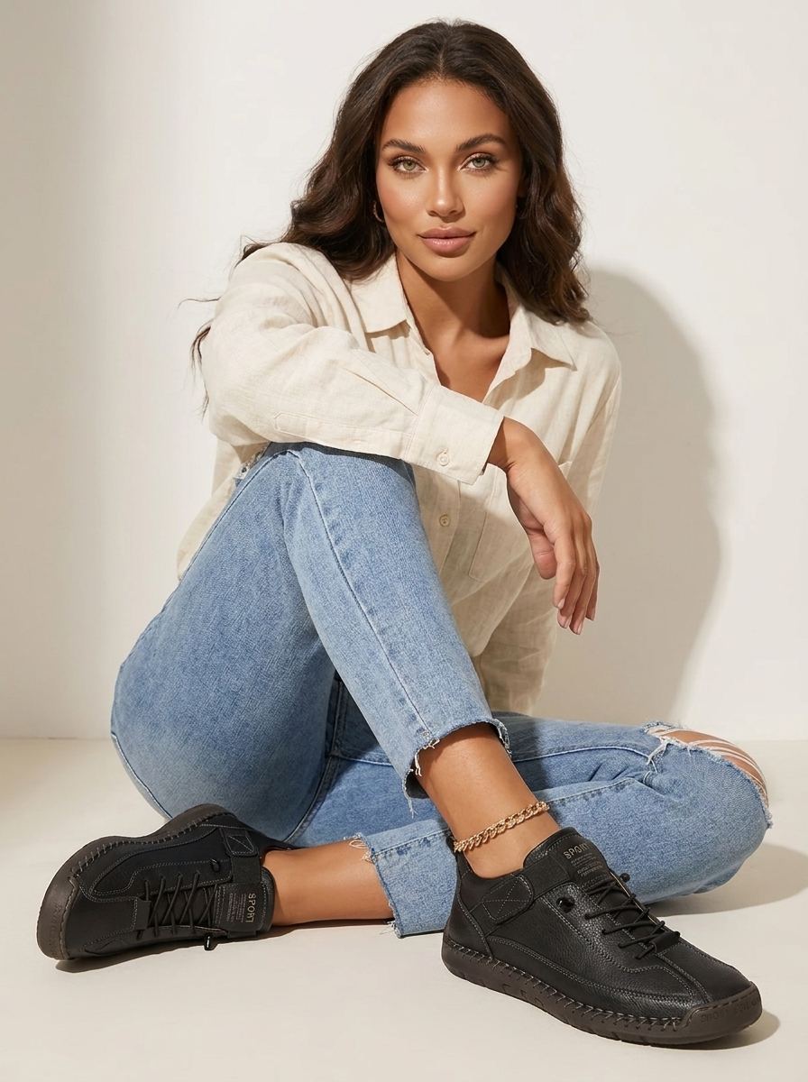 Dames Casual Sneakers – Veters en Klittenbandsluiting