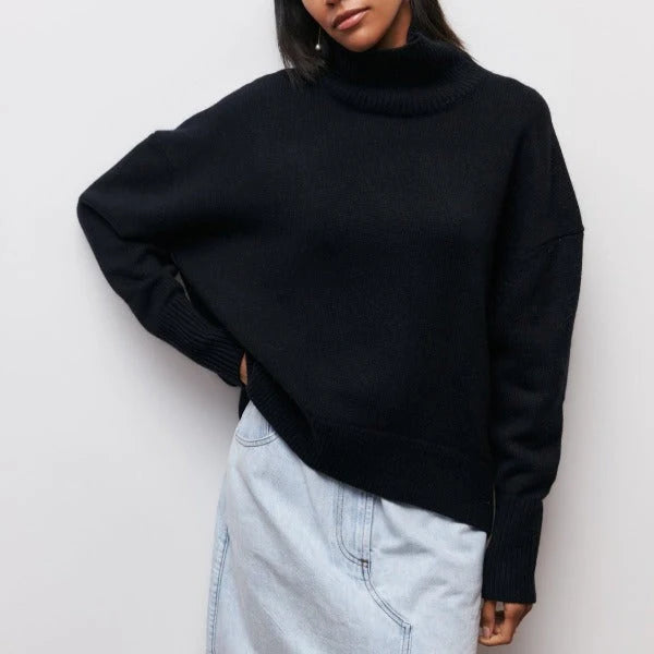Dames Coltrui – Gebreide Oversized Trui met Hoge Col