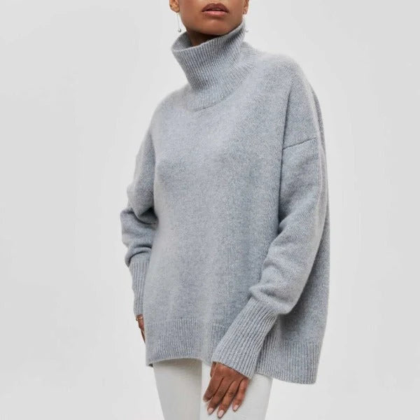 Dames Coltrui – Gebreide Oversized Trui met Hoge Col