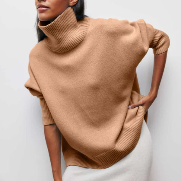 Dames Coltrui – Gebreide Oversized Trui met Hoge Col