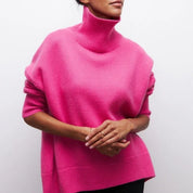 Dames Coltrui – Gebreide Oversized Trui met Hoge Col