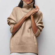 Dames Coltrui – Gebreide Oversized Trui met Hoge Col