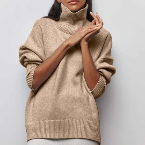 Dames Coltrui – Gebreide Oversized Trui met Hoge Col