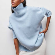 Dames Coltrui – Gebreide Oversized Trui met Hoge Col