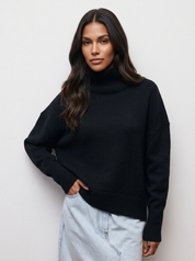 Dames Coltrui – Gebreide Oversized Trui met Hoge Col