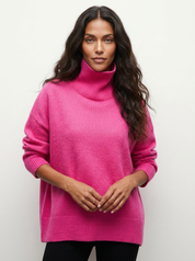 Dames Coltrui – Gebreide Oversized Trui met Hoge Col