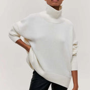 Dames Coltrui – Gebreide Oversized Trui met Hoge Col